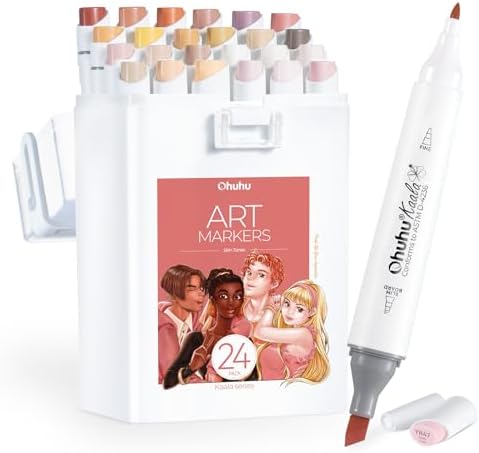 Ohuhu Alcohol Markers 24 Skin Colors Slim Broad& Fine for Portrait Coloring