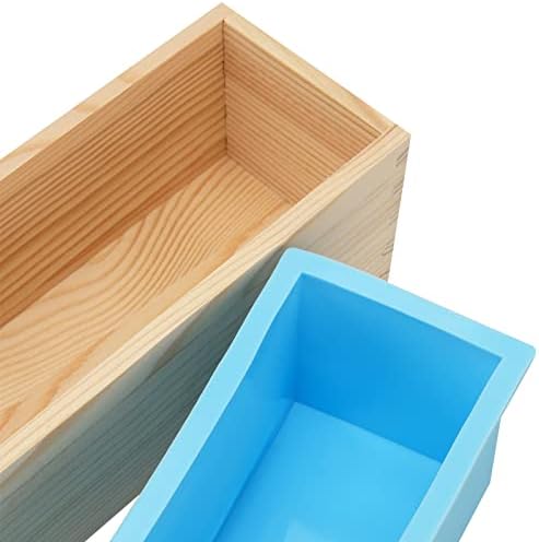 3 Set 42 oz Silicone Soap Molds, Rectangular Bar Loaf Soap Making Mold Kit with Wood Boxes and Lids, Flexible Soap Molds for Soap Making Supplies, DIY Homemade Soap, Craft, Blue