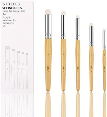 Drybrush Set, 5 Sizes Miniature Paint Brushes, Multipurpose, Animal Hair, White, Silver, for Advanced & Professional Art, Tabletop & Wargames Miniature Watercolor Oil Painting
