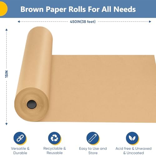 Brown Wrapping Paper, Kraft Paper Roll, Craft Decorative Paper 15" x 450"