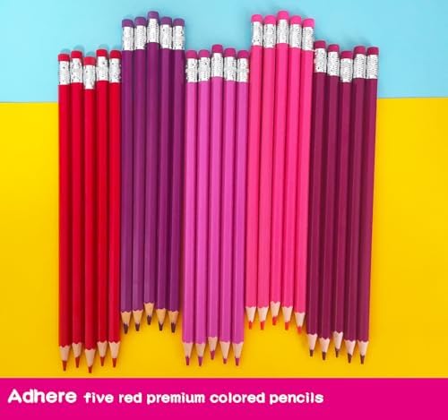 Adhere 25pcs Checking Pencils Erasable colored Pencils Pre-Sharpened #2 HB,for Checking Tests Grading,Map Coloring, editing Office Favors,including a Free sharpener. (Mixed Pink+Red)