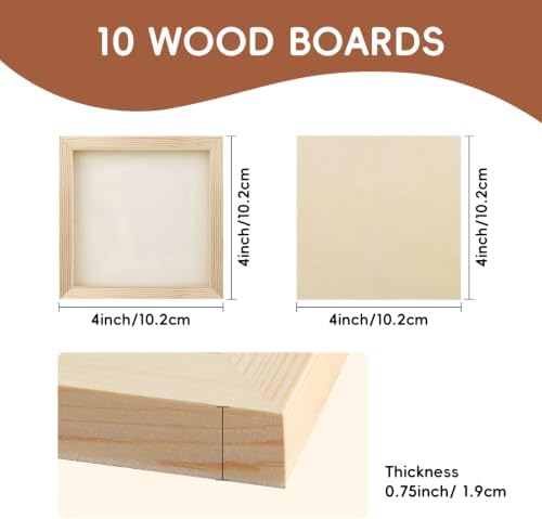10 Pack 4x4 Inch Unfinished Wood Panel Boards for DIY Painting Art Crafts
