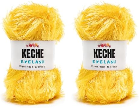 Eyelash Fun Fur Yarn - Premium Soft Crochet Yarn DIY Hand Knitting 100% Polyester 175 Yds 3.53 Oz (Pack of 2) - Dark Yellow