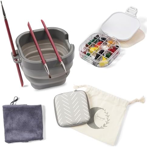Airtight Watercolor Palette with Lid - Set of 5 Paint Brush Holder Cup with Paint Palette | Acrylic Paint Palette | Paint Brush Cleaner Cup | Painting Accessories | Painting Palette Gifts for Artists