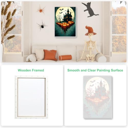 SENQAO Halloween Pumpkin Castle Bat Paint by Number Kits for Adults, DIY Paint by Numbers Kits for Adults Beginners Without Frame, Acrylic Paint Canvas Painting Kits Art for Home Decor 8X12 inch