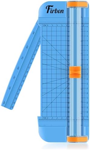 Firbon A5 Paper Cutter, Small Straight Paper Trimmer with Side Ruler | Blue Compact Design | Cuts Photo, Cardstock, Labels & Coupons | Portable Desktop Slicer | Scrapbooking & Craft Projects