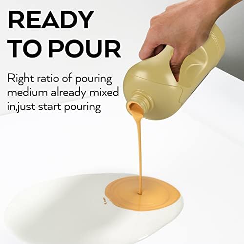 Nicpro Gold Metallic Acrylic Pour Paint, 33.8 Ounce Pre-Mixed Pouring Paint Supplies with Silicone Pour Oil & Gloves for Canvas, Rock, Wood Cell Creation Flow DIY Art Painting, Ready to Pour