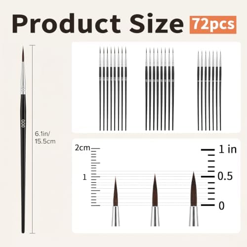 Gjinxi 72pcs Tiny Detail Paint Brushes Bulk Fine Tip with 3 Sizes #0#00#000