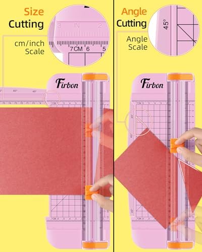 Firbon A5 Paper Cutter, Small Straight Paper Trimmer with Side Ruler | Pink compact design | Cuts photo, cardstock, labels & coupons | Portable desktop slicer | Scrapbooking & craft projects