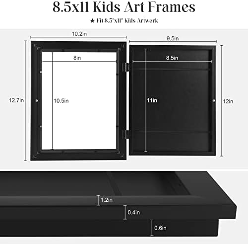 [2-Pack] Kids Frames, 8.5x11 Front Opening Kids Artwork Frames Changeable, Black Artwork Display Storage Frame for Wall, Holds 50 Pcs, for 3D Picture, Crafts, Children Drawing, Hanging Art, Portfolio
