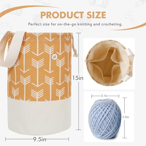 TOGETRUE Yarn Bag, Knitting Crochet Bag, Portable Yarn Storage Bags Organizer for Crocheting Project,Store Skein Ball, Short Knitting Needle (Large, Yellow)