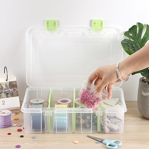 BTSKY Clear Plastic Dividing Storage Box with 4 Compartments Sewing Box