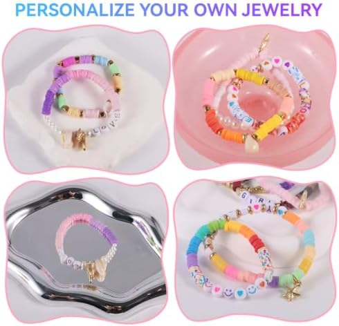 torbers 6000 Pcs Clay Beads Bracelet Making Kit, 24 Colors 6mm Flat Preppy Polymer Beads with Charms, Letter Beads and Elastic Strings, DIY Jewelry Making Set for Friendship Bracelets