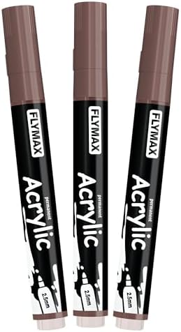 FLYMAX Light Brown Marker Paint Pens - Permanent Marker Pens Light Brown Acrylic Paint Water-Based 2.5mm Medium Tip Waterproof Quick-Drying (3 in 1Pack)