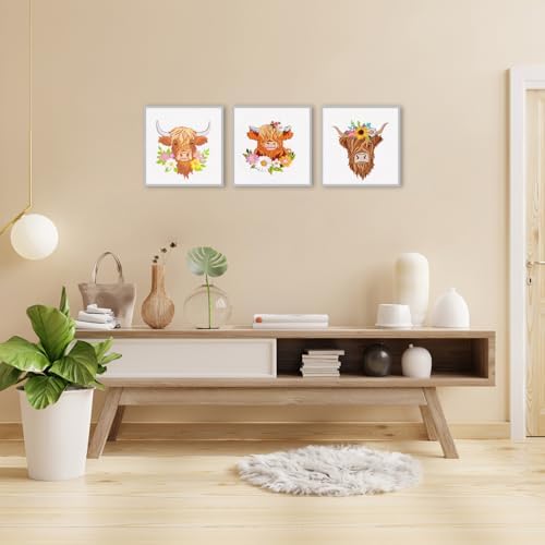 Louise Maelys 3 Set Highland Cow Embroidery Kit for Beginners Floral