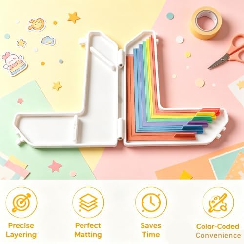 7pcs Paper Crafting Alignment Guides with Case for Card Making | Card Making Scrapbooking, Color-Coded Alignment Tools with Size Tabs 1/16 to 1/2 Inch Increments