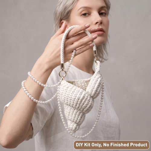 FACE N FACE DIY Crochet Conch Shell Crossbody Bag Kit for Beginners – Handmade Yarn Purse Making Set with Flat Rope, PU Leather Handle, Pearl Chain Strap & Instructions