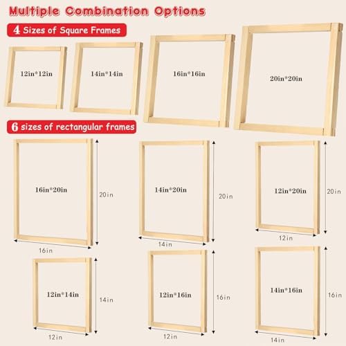 16 Pcs 4 Sets Stretcher Bars for Needlework Canvas Stretcher Bars 10 Different Size Combinations Embroidery Stretcher Bars for Cross Stitch Frame Set with Thumbtack and Remover Tool(Large Size)