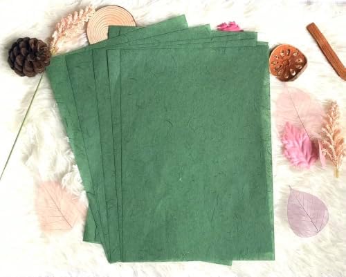 A5 50 Sheets Natural Fiber Mulberry Tree, Mulberry paper Sheets Square Origami, Arts Folding Craft, Decoration, Paper for DIY Crafts. 8.3" x 5.8" ( Green Tone A5)