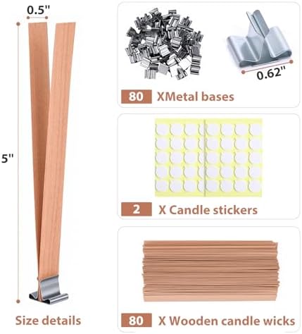 Candle Making Kit, 80Pcs Wood Candle Wicks, 5.0X 0.5 Inch
