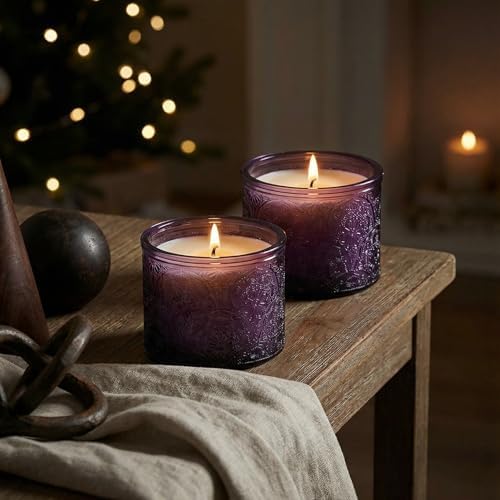 10 oz Purple Mandala Glass Candle Jars with Bamboo Lids, 9 Pack
