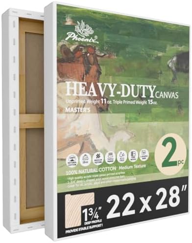 PHOENIX 22x28 Inch 2 Pack Heavy Duty Stretched Canvas - 1 3/4" Thick Large Canvas for Painting - Master Series 15 Oz. Gesso Primed Cotton Archival Canvases for Professional Artists