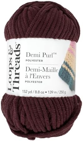 Loops & Threads Demi Purl Yarn – Super Bulky 100% Polyester, Soft Plush Chenille Yarn for Knitting & Crochet, Ideal for Blankets, Hats, Scarves & Crafts, Deep Mahogany