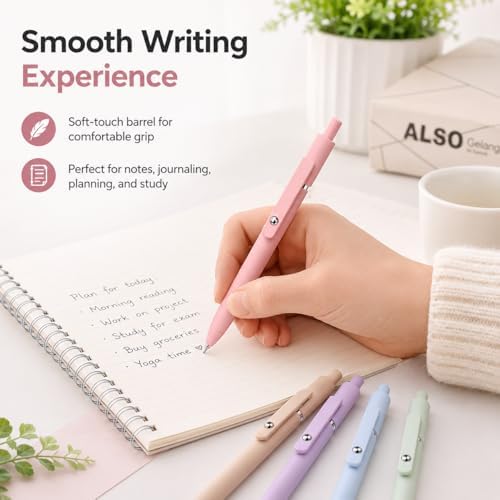 ACEES Gel Pens, 6 Pcs Retractable Quick Dry Black Ink Pen, 0.5mm Fine Point