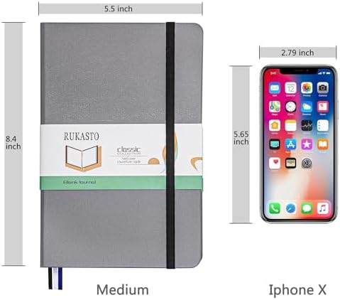 Hardcover Notebook Blank Journal Sketchbook for Drawing, Medium 5.5 by 8.4 Inch, 100 GSM Thick Paper (Grey, Plain)
