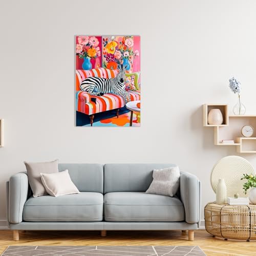 MAXBYE Paint By Numbers Kit for Adults with Frame and Wooden Easel, Zibra Sitting on a Sofa Acrylic Simple Oil Painting Kits for Beginners Gift Home Wall Garden Decor Any Festival 10×14 in