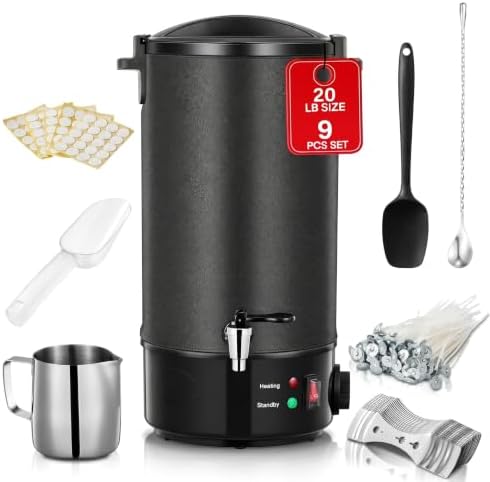 FOHERE 20lb Wax Melter for Candle Making, 9PCS Kit with Precision Temp Control (131-250°F) | Anti-Clog Spout, Scoop & Scraper Soy Beeswax Candle Maker Machine (Not for Gel Wax)