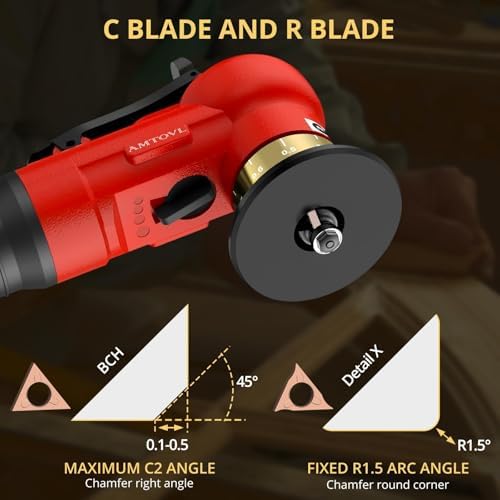 AMTOVL Pneumatic Chamfering Tool, Mini Air Chamfer Tool W/ 10C & 10R Blades | Chamfer Tool with 10 C-Angle & 10 R-Angle Blades, 45° 30000 RPM Chamfering Tool for Metal and Wood with 1/4" Air Inlet