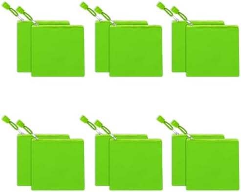 12 Pack DIY Craft Cotton Canvas Bag, Multi-Purpose Cosmetic Bag Makeup Pouches with Zipper Travel Toiletry Bag (XS, Green)