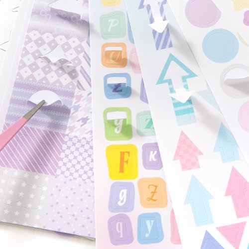 Prstincol Cute Sticker Book，60 Sheets Glitter Aesthetic Decorative Stickers for Scrapbooking,Stars Heart Letter Glitter Self-Adhesive Stickers for Photocards, Journal,scrapbook（2-in-1）