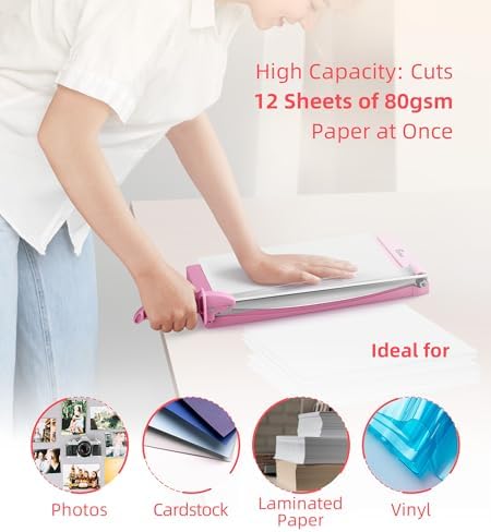 Firbon 12" Guillotine Paper Cutter with Hidden Ruler, Compact Paper Trimmer