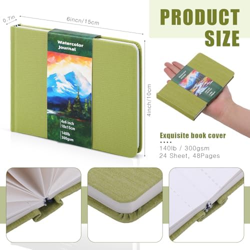6 x 4in Watercolor Sketchbook Journal Square Watercolor Notebook Green