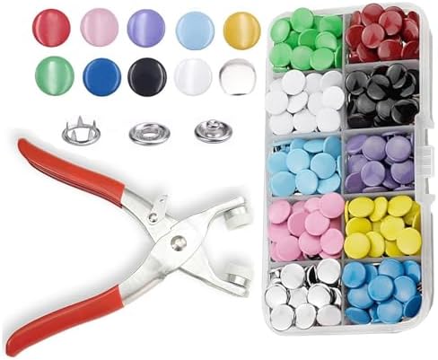 Minestylish 100 Sets Metal Snaps Buttons with Fastener Pliers Press Tool Kit Perfect for DIY Crafts Clothes Hats and Sewing, Snap Button Fasteners Kit for Clothing(Colorful / 400 PCS)