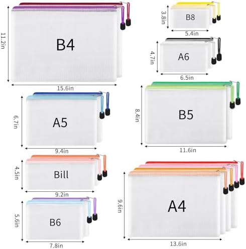 EOOUT 56pcs Mesh Zipper Pouch, Waterproof Zipper Bags, 8 Sizes Plastic Travel Pouch, 18 Colors, Multipurpose for Travel Storage, Office Appliances