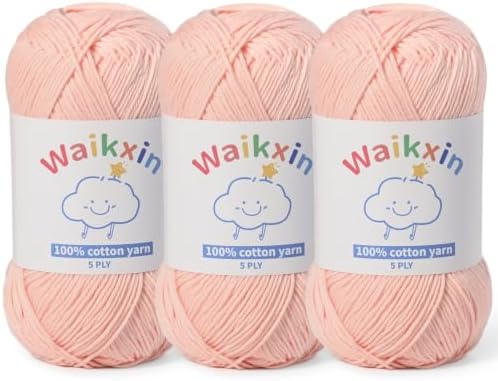 3 Pack of 100% Cotton Yarn for Crocheting,Baby Yarn for Crocheting Soft,5 Ply Milk Cotton Yarn,#2 Sport Weight Cotton Yarn,10.6oz/787.4yds Amigurumi Yarn for Puzzle,Clothes&DIY Crafts.(3 Light Pink)