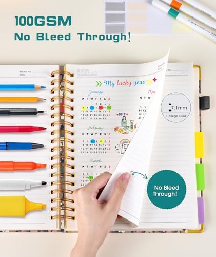 Hardcover Spiral Notebook 8.5"x11" Journal with Removable Dividers Tabs, 300 Pages 5 Subject Notebook College Ruled, Large A4 Notebooks for Work School, Lined Journal for Women, A4 Flower
