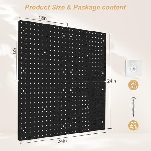 FZK Plastic Pegboard Wall Organizer Kit, 12x12, 4 Pack, Black