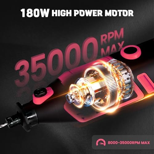 180W Corded Rotary Tool Kit, 8000-35000 RPM 61 Accessories for DIY | Powerful 180W Rotary Tool Kit for Cutting, Sanding, Grinding, Polishing, Engraving & Drilling