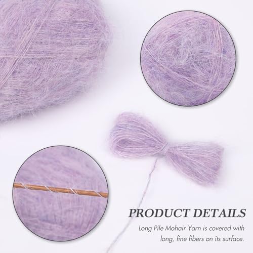 NICEEC 2 Skeins Long Pile Mohair Yarn 2.82oz/788yds - Light Purple
