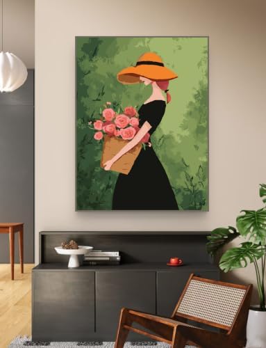 ZRIZQ Paint by Numbers Kit for Adults Beginner,Woman Flowers,16x20