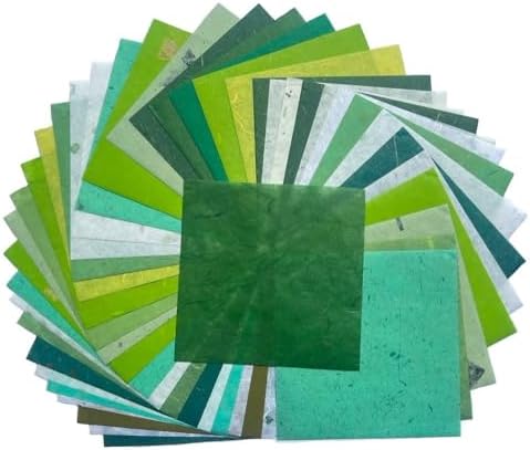 Natural Fiber Mulberry Paper 8 x 8 Inches, 50 Sheets Handmade Banana Bark, Flowers, Leaves,& Botanical Paper for Origami, Scrapbooking, Card Making, DIY Crafts, Mixed Media & Decorative Projects.