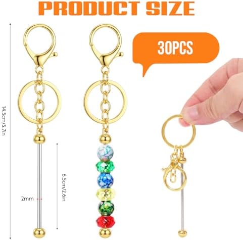 30Pcs Blank Beadable Keychain Bars Bulk Blank Metal Keychain