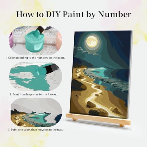 JOOZ 4 Pack Paint by Numbers Kit for Adults with Frame Aurora Paint by Number with Easel DIY Mountain Landscape Adult Paint by Number Kits Moon Oil Painting Kits for Home Wall Decor 8x12 Inch