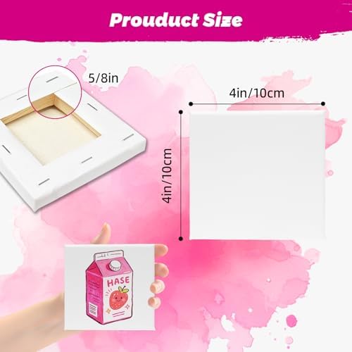 12 Pcs Stretched Canvas, 4x4 Canvas, Black & White Blank Canvas, 100% Cotton (280g) with Natural Cottonseed Husk, Triple Primed, Warp-Resistant Wood Frame, Ready to Paint for Acrylics & Oils