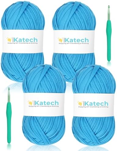 Katech 400g T-Shirt Yarn for Crocheting, Elastic Fabric Yarn for Bag-Blue