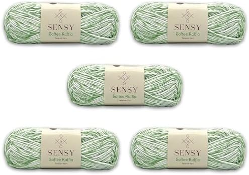 S Sensy Softee Raffia-Polyester Raffia Yarn 5 Skeins Green Batik 109 Yards